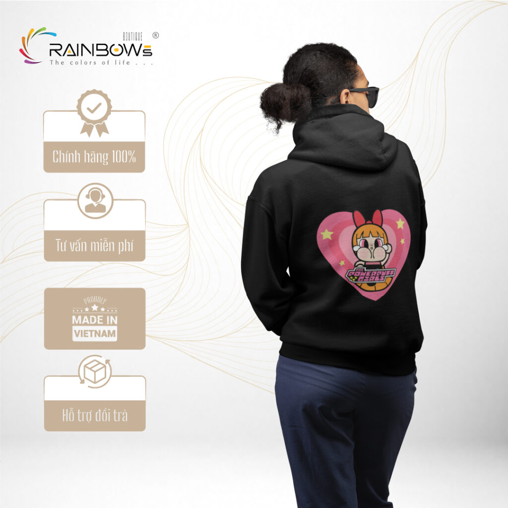 hoodie đen họa tiết trái tim