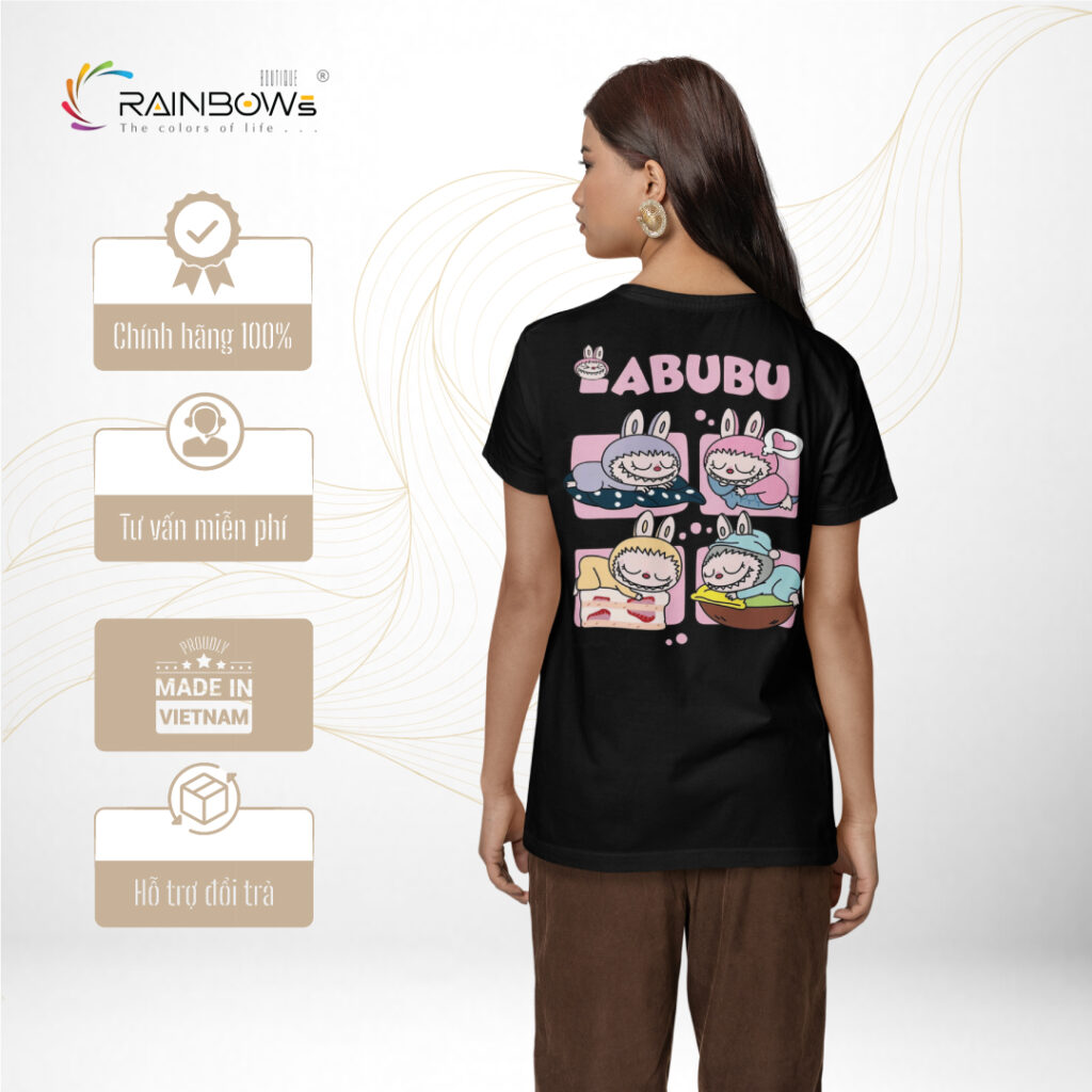áo thun đen labubu nhiều hình