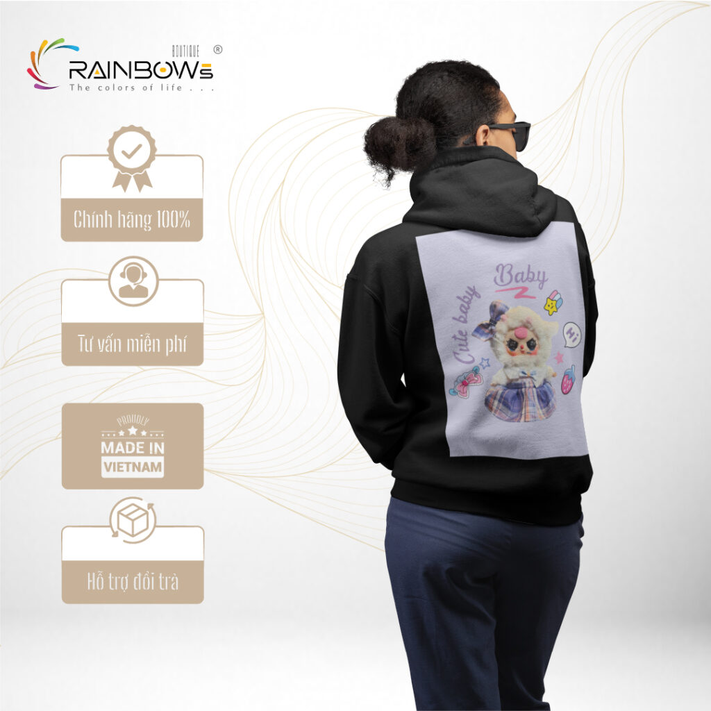 áo hoodie đen họa tiết labubu