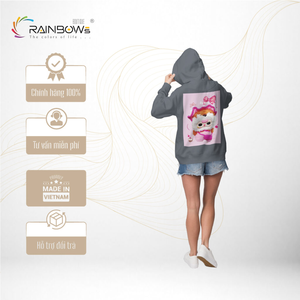 áo hoodie xám labubu xinh
