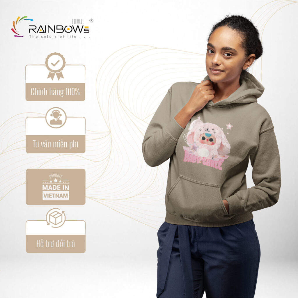 hoodie họa tiết gấu màu hồng