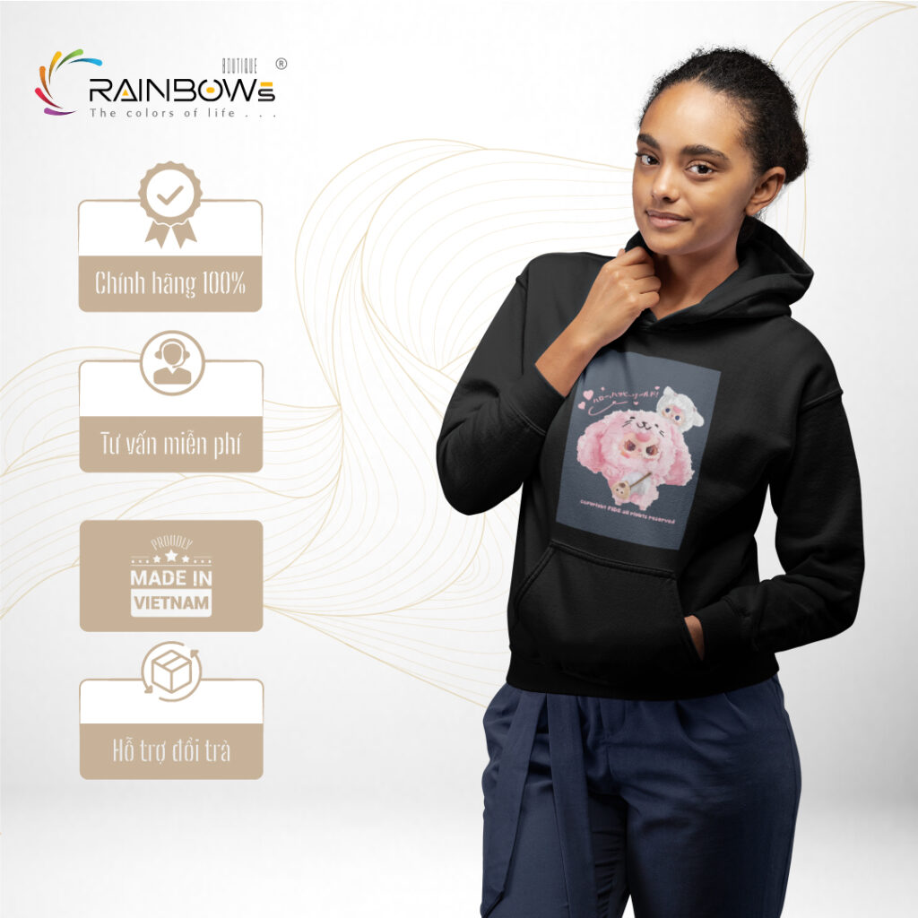 hoodie đen gấu hồng