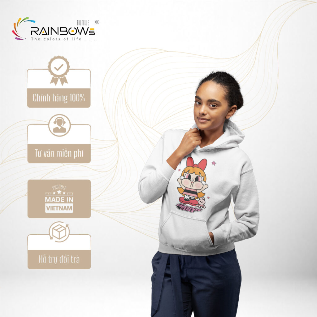 áo hoodie trắng dễ thương