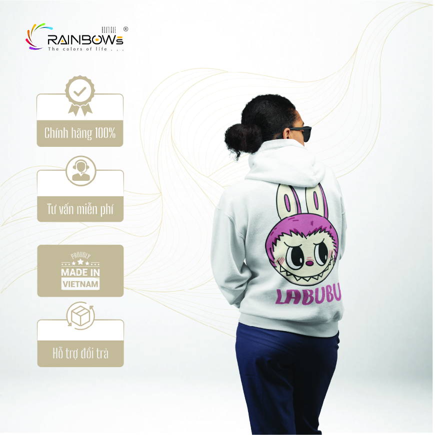 áo hoodie in hình labubu cực đẹp màu trắng
