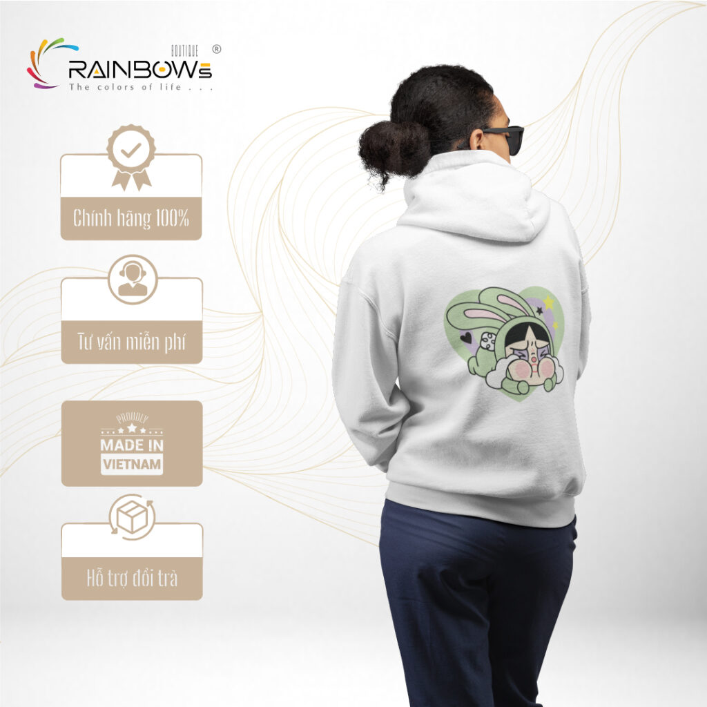 áo hoodie trắng in hình dễ thương