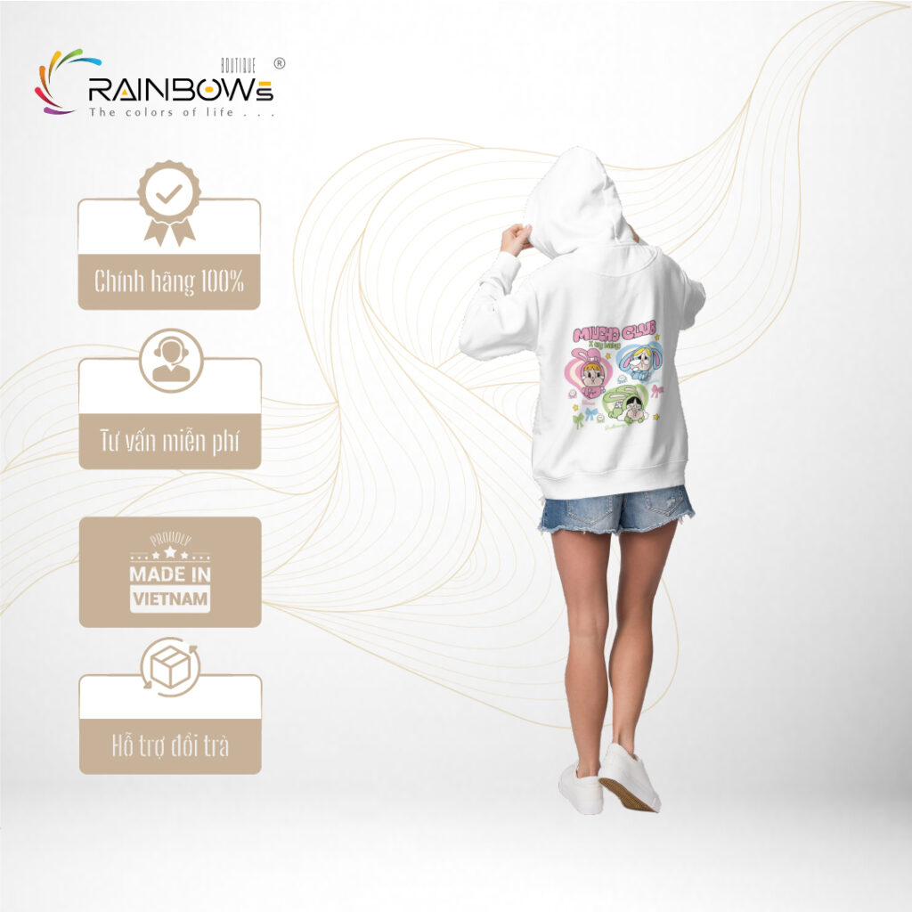 áo hoodie trắng đơn giản nhẹ nhàng