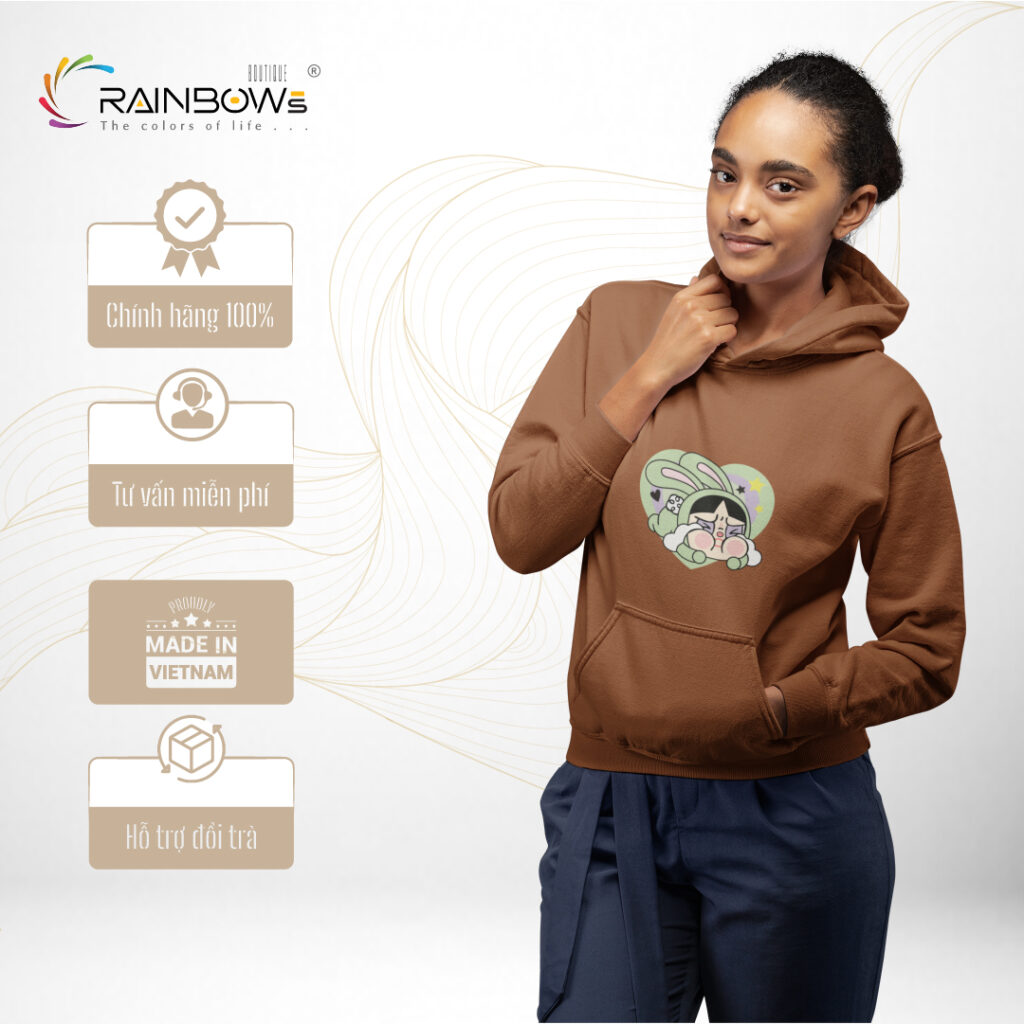 áo hoodie nâu in hình cực cute