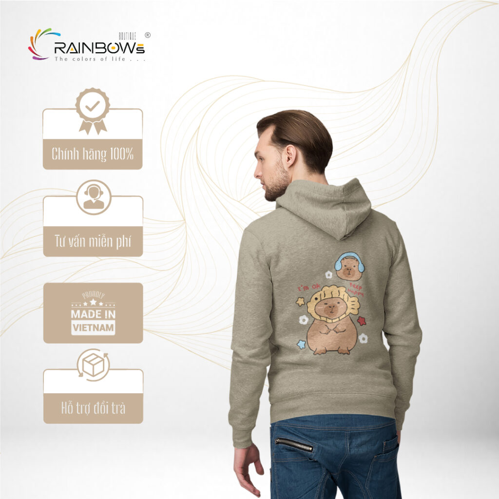 áo hoodie in hình capybara đẹp mang phong cách trẻ trung năng động