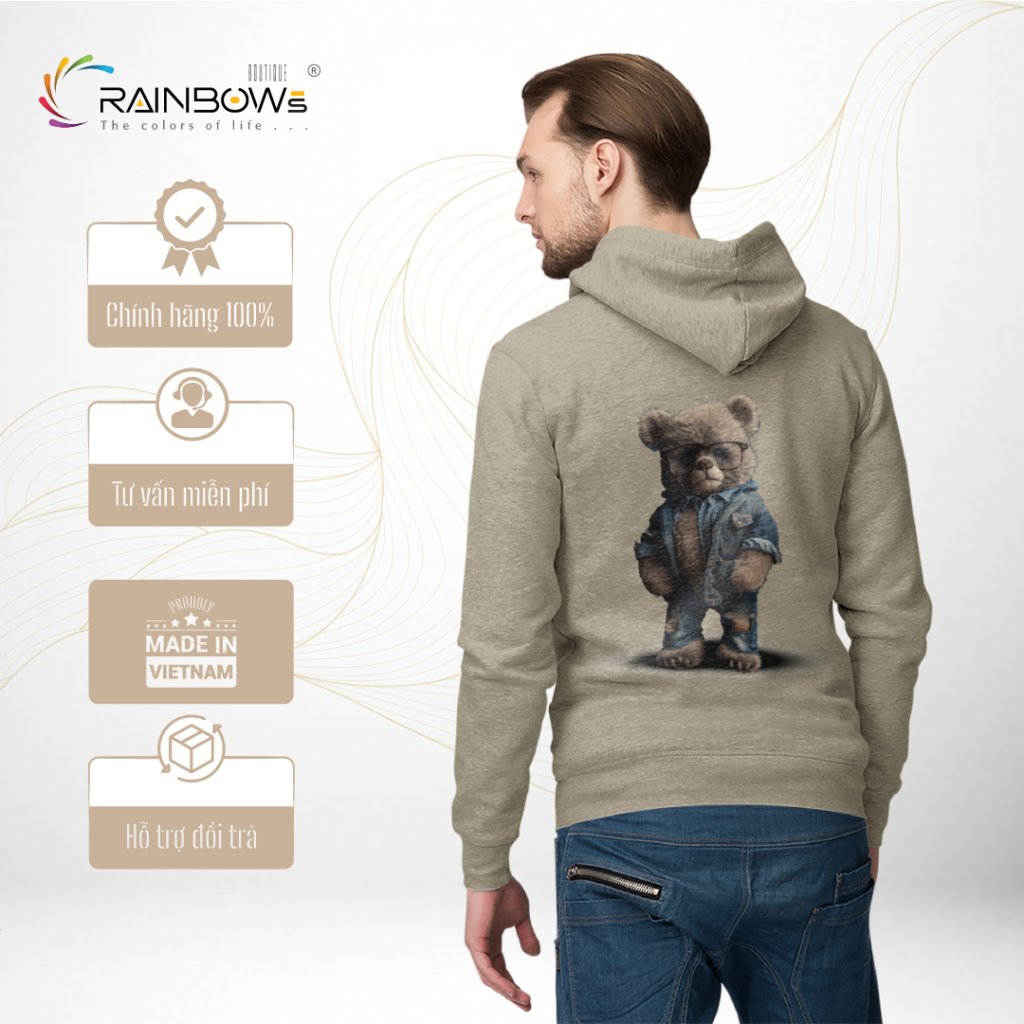 áo hoodie in hình gấu bear mang phong cách hiphop