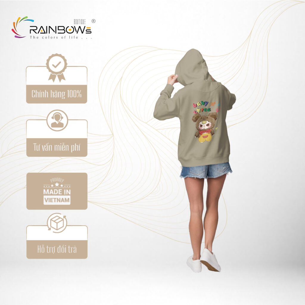 áo hoodie in hình baby three mang phong cách trẻ trung