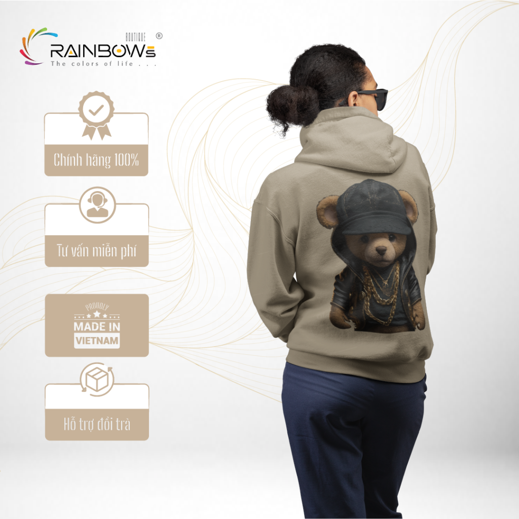 áo hoodie in hình gấu bear giang hồ
