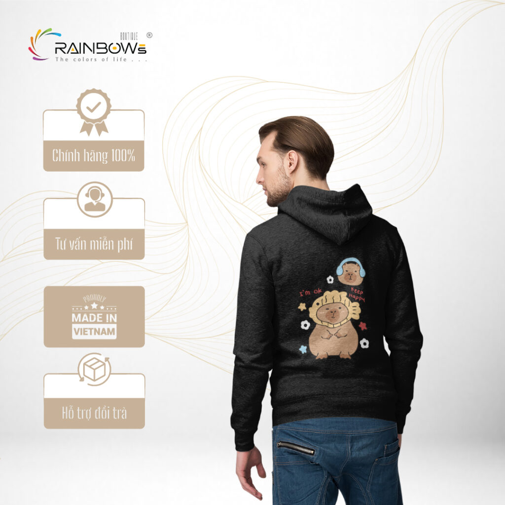 áo hoodie in hình capybara đẹp mang phong cách trẻ trung năng động