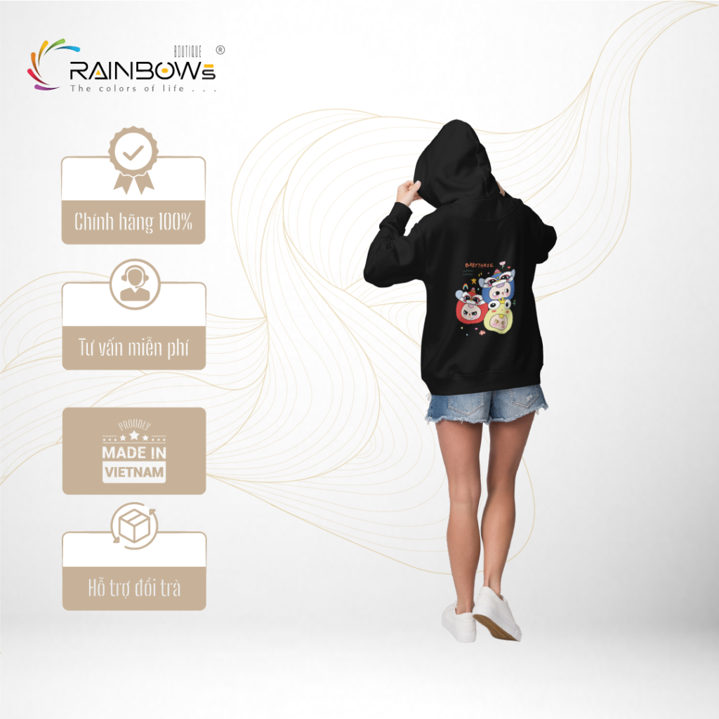 áo hoodie in hình baby three mang phong cách trẻ trung cho giới trẻ