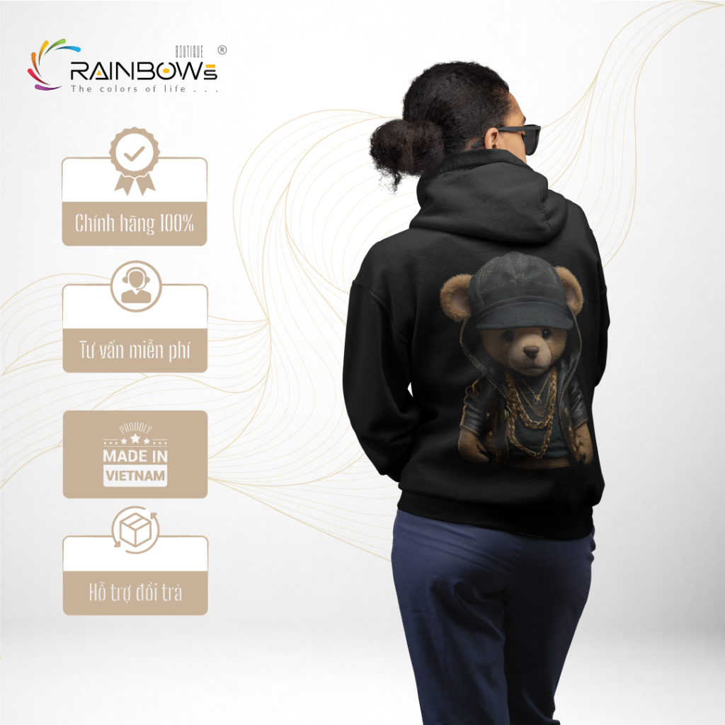 áo hoodie in hình gấu bear giang hồ