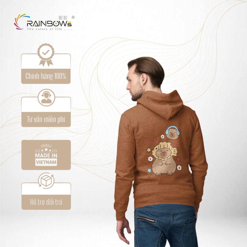 áo hoodie in hình capybara đẹp mang phong cách trẻ trung năng động