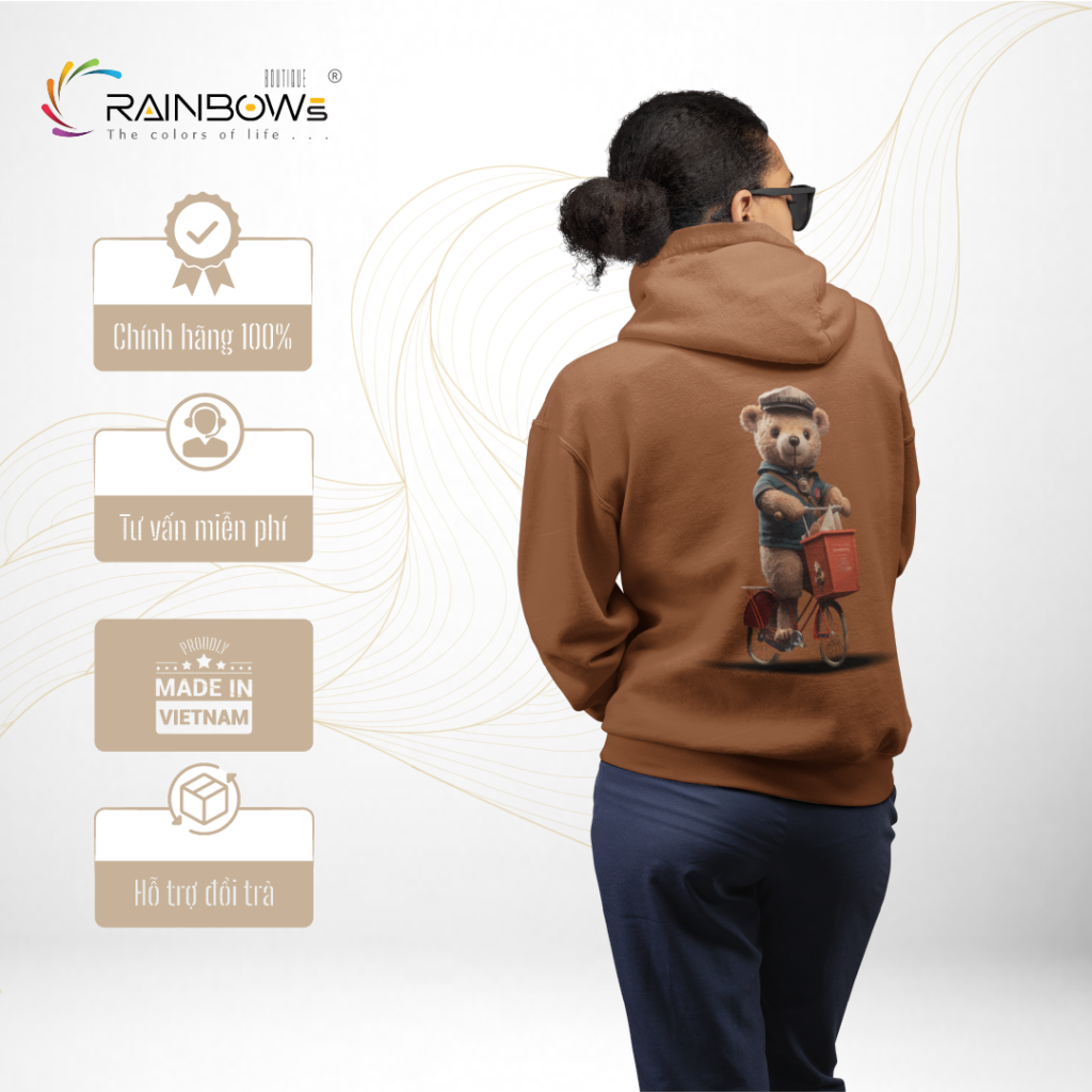 áo hoodie nâu in hình gấu bear cực xinh