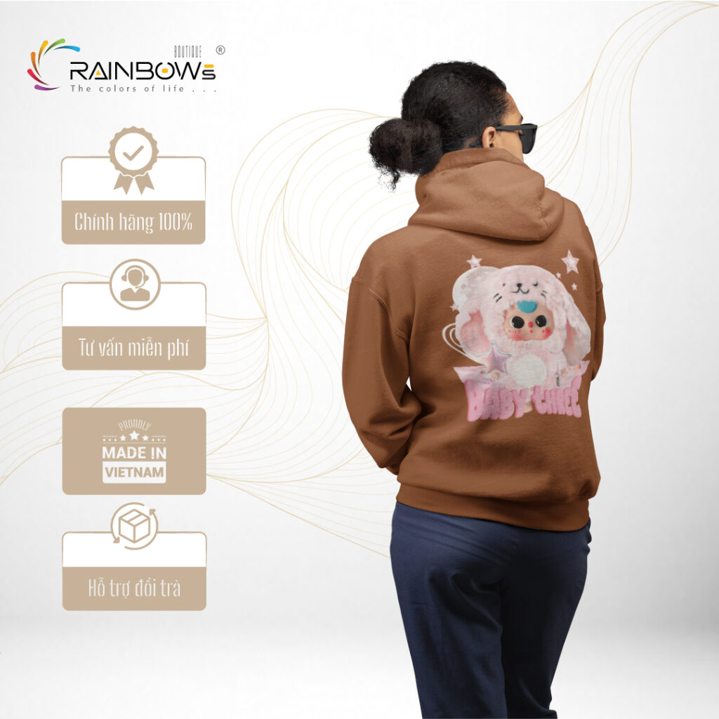 áo hoodie nâu in hình cục dễ thương