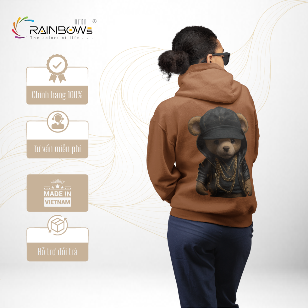 áo hoodie in hình gấu bear giang hồ