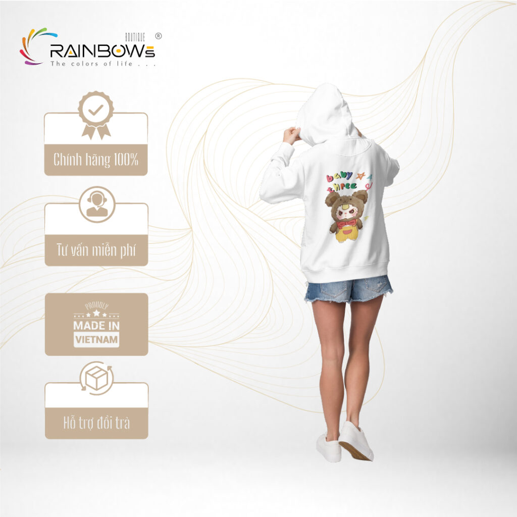áo hoodie trắng baby three dễ thương