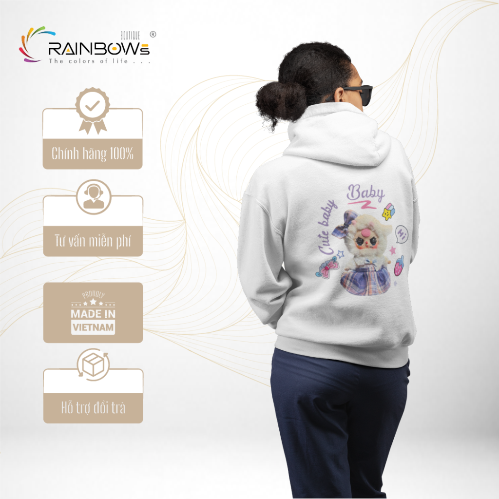 áo hoodie trắng baby three phong cách