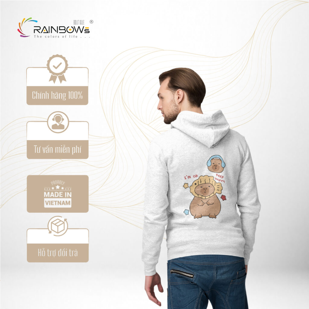 áo hoodie in hình capybara đẹp mang phong cách trẻ trung năng động