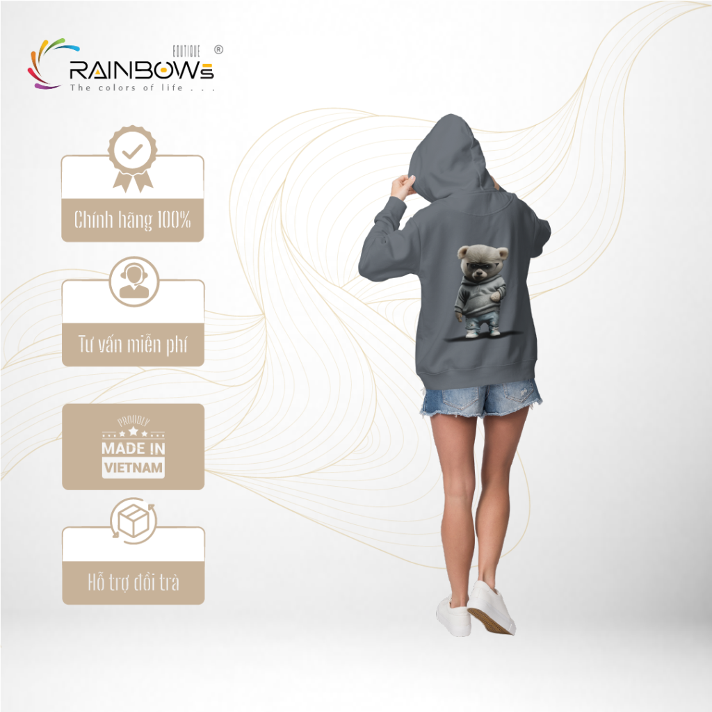 áo hoodie xám in hình gấu bear cực chất và phong cách