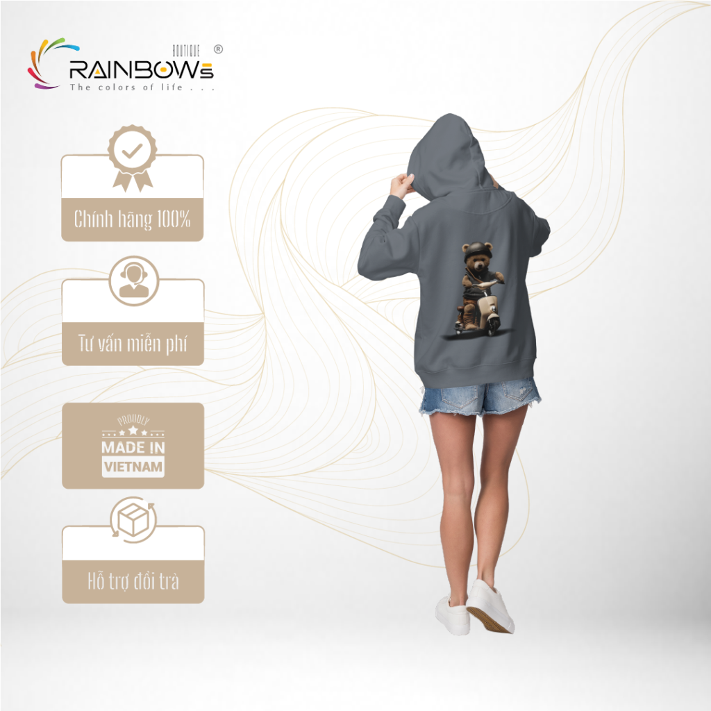 áo hoodie in hình gấu bear phong cách cho giới trẻ