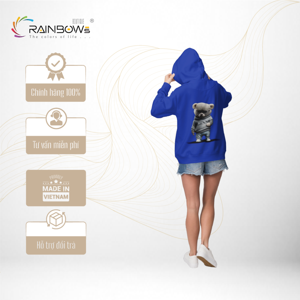 áo hoodie xanh bích in hình gấu bear cực đẹp