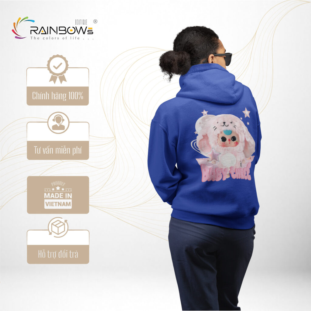 áo hoodie in hình baby three mang phong cách trẻ trung năng động