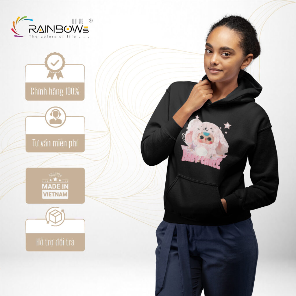 áo hoodie in hình baby three mang phong cách trẻ trung và năng động