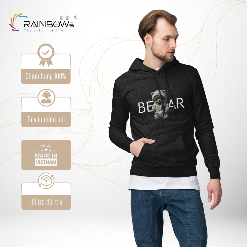 áo hoodie đen in hình gấu bear cực ngầu