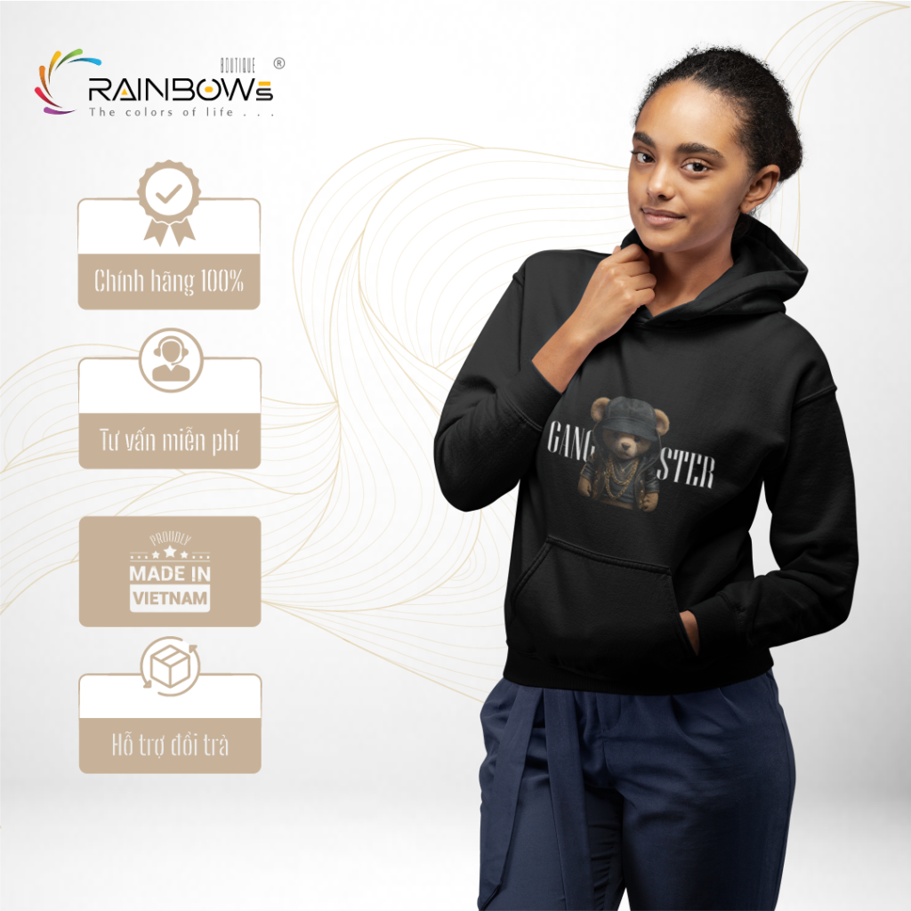áo hoodie in hình gấu bear mang phong cách trẻ trung năng động