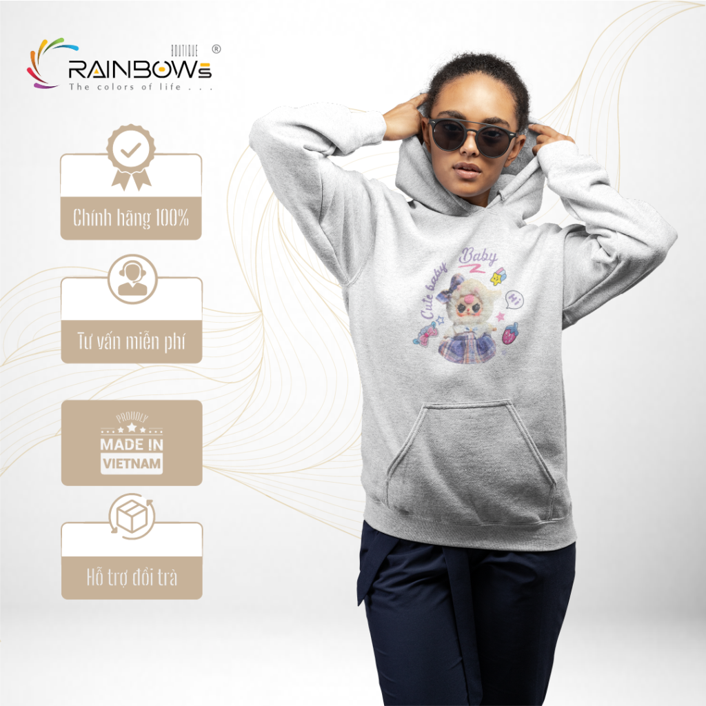 áo hoodie trắng baby three