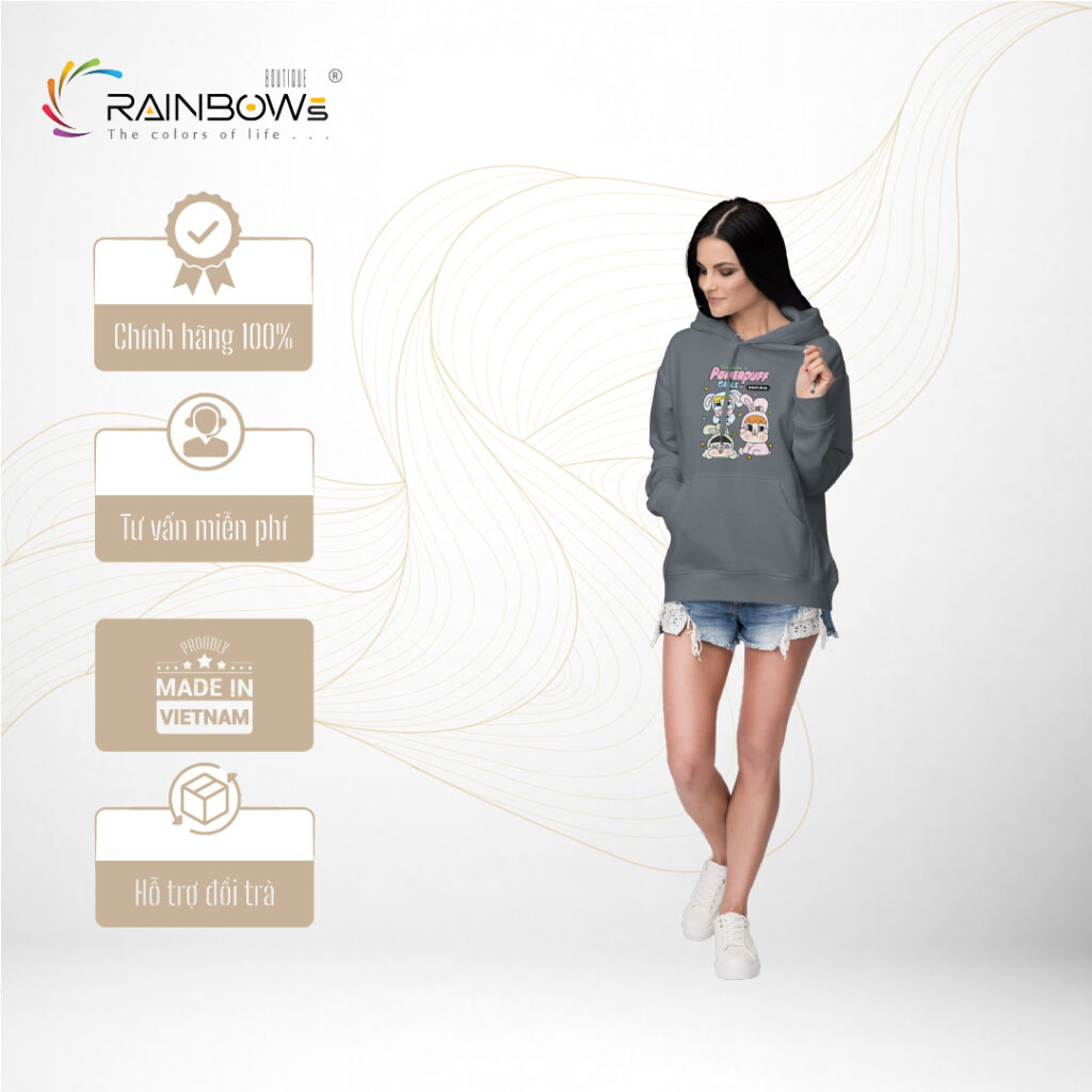 áo hoodie xám in hình chất