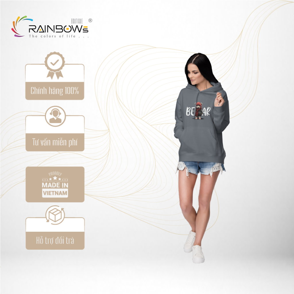 áo hoodie xám in hình gấu bear cực ngầu và đẹp
