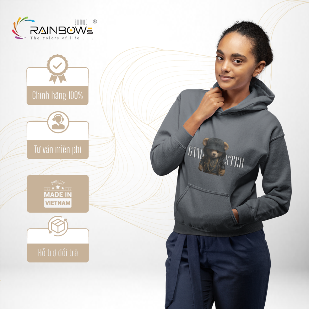áo hoodie in hình gấu bear mang phong cách trẻ trung năng động