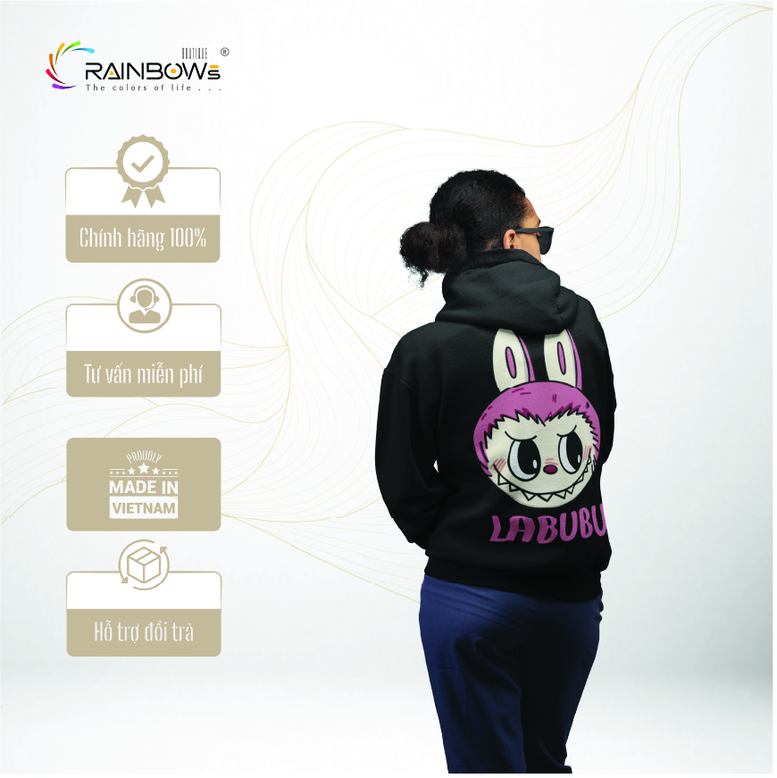 áo hoodie đen in hình labubu chất