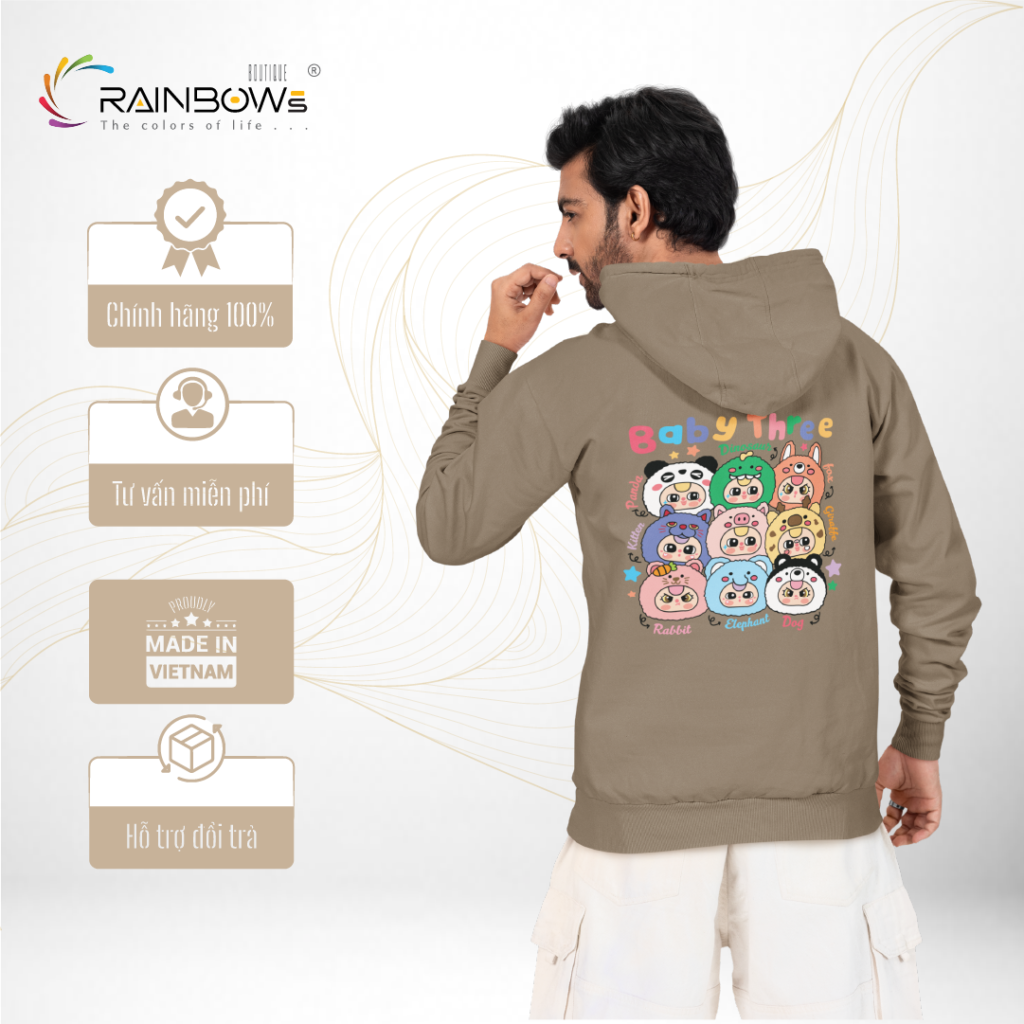 áo hoodie in hình baby three đẹp và chất
