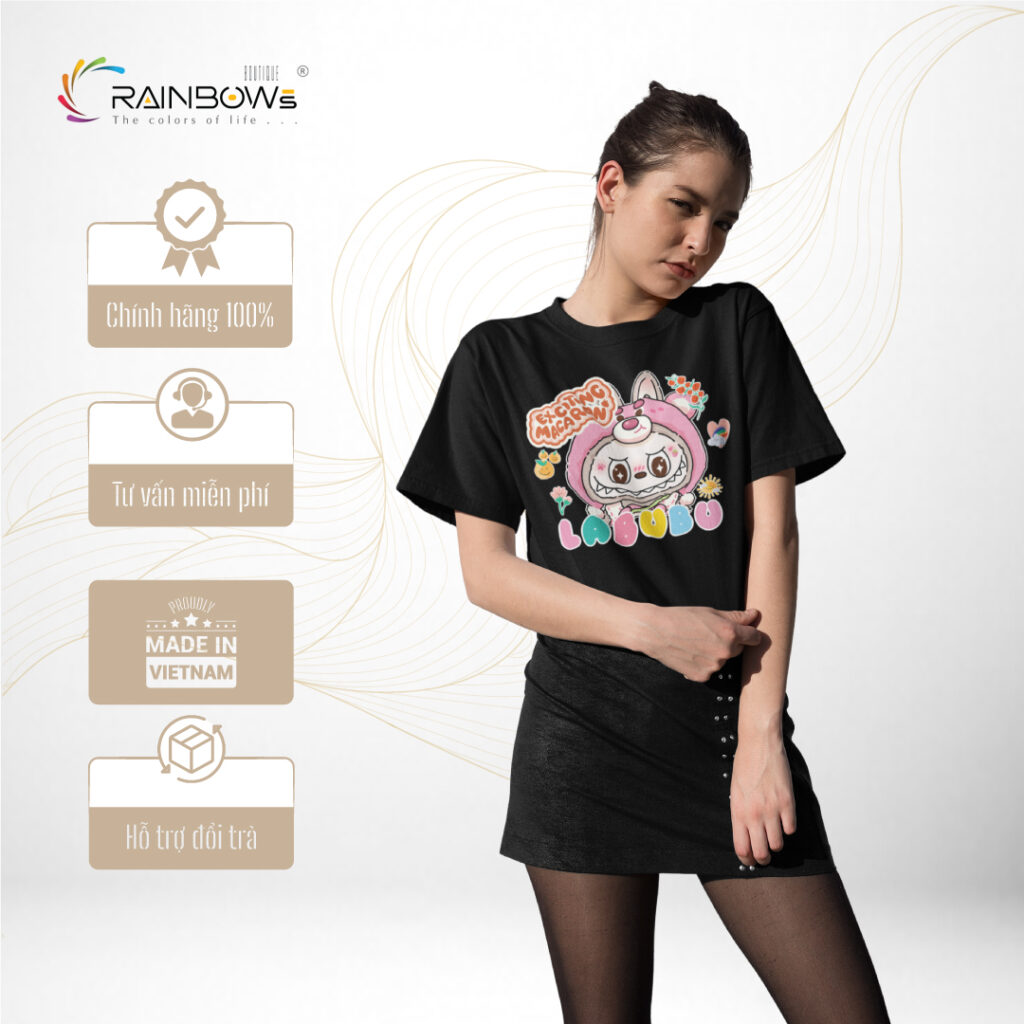 áo thun đen in hình labubu cực đẹp cho giới trẻ