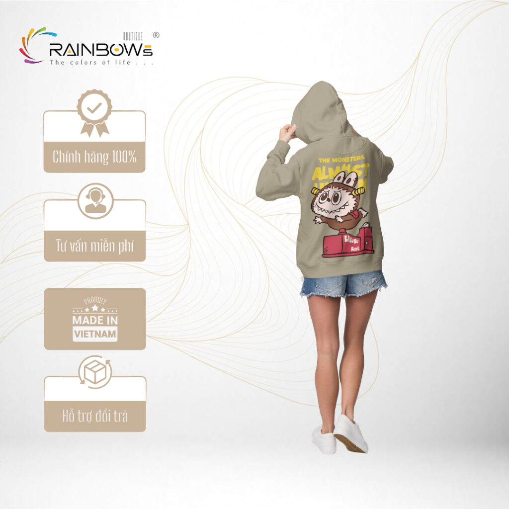 áp hoodie in hình labubu hài hước