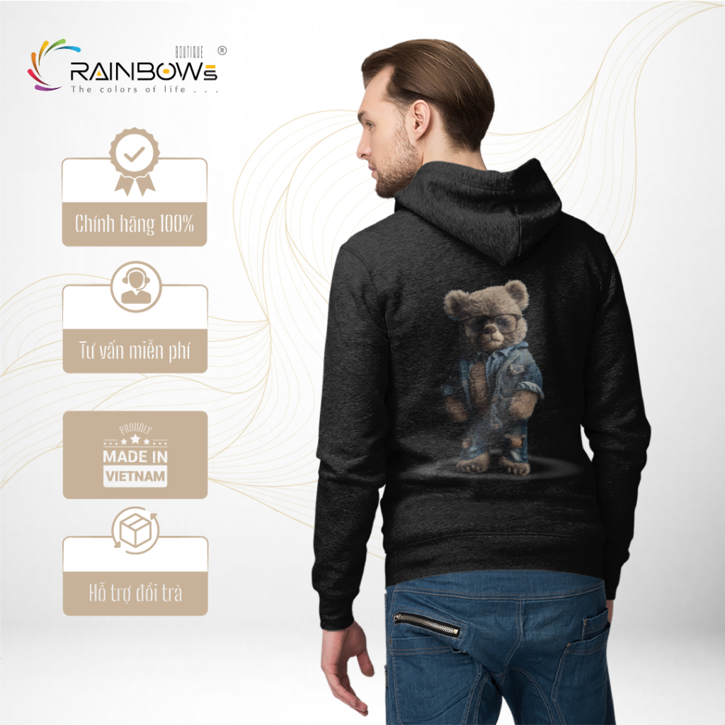 áo hoodie đẹp và chất in hình gấu bear