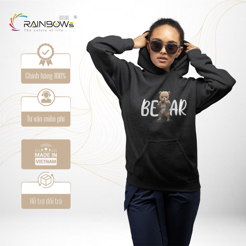 áo hoodie dễ thương in hình gấu bear