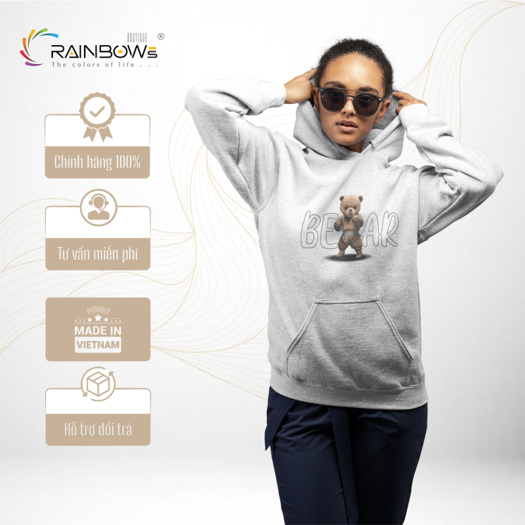 áo hoodie đẹp và chất in hình gấu bear đẹp